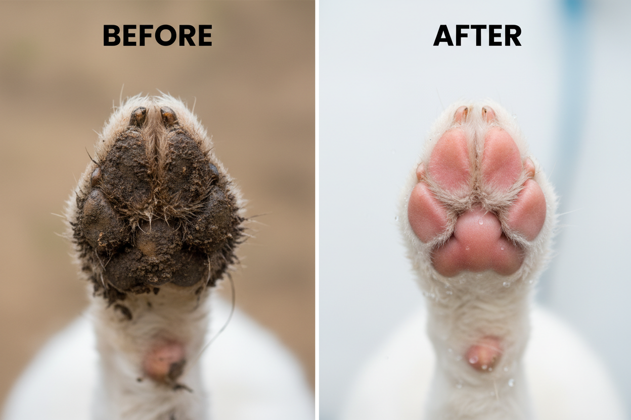 can u create a before and after image of a dogs paw after using my product